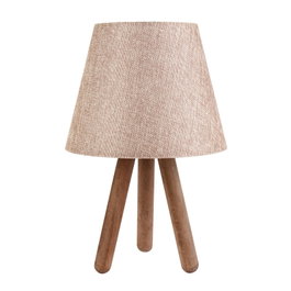 Opviq Lámpara de Mesa AYD-1279, Madera de Haya y Tela PVC, Beige y Nogal, 22x33 cm